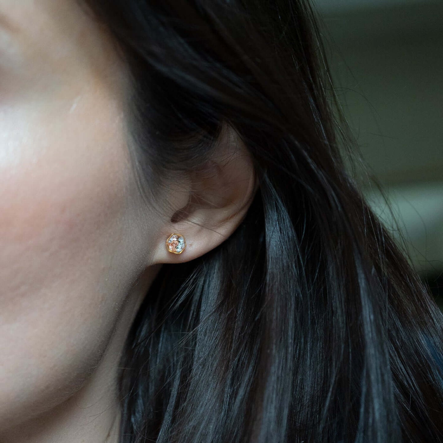 Tiny hexagon earrings