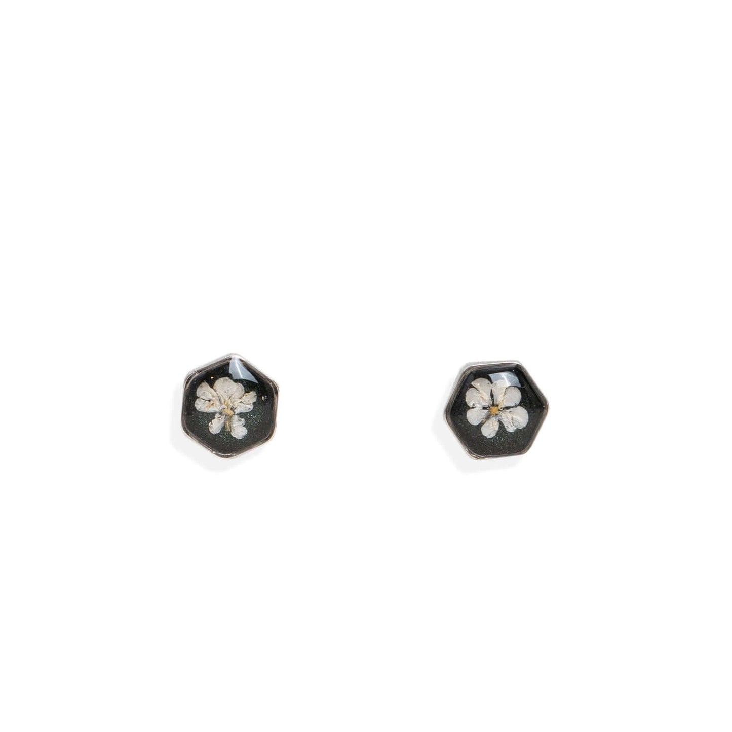 Tiny hexagon flower earrings in Silver