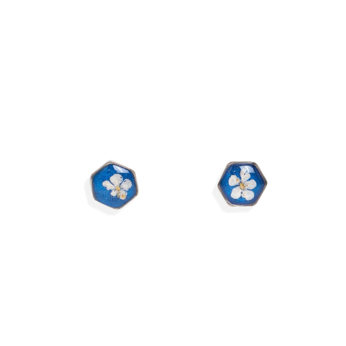 Tiny hexagon flower earrings in Silver