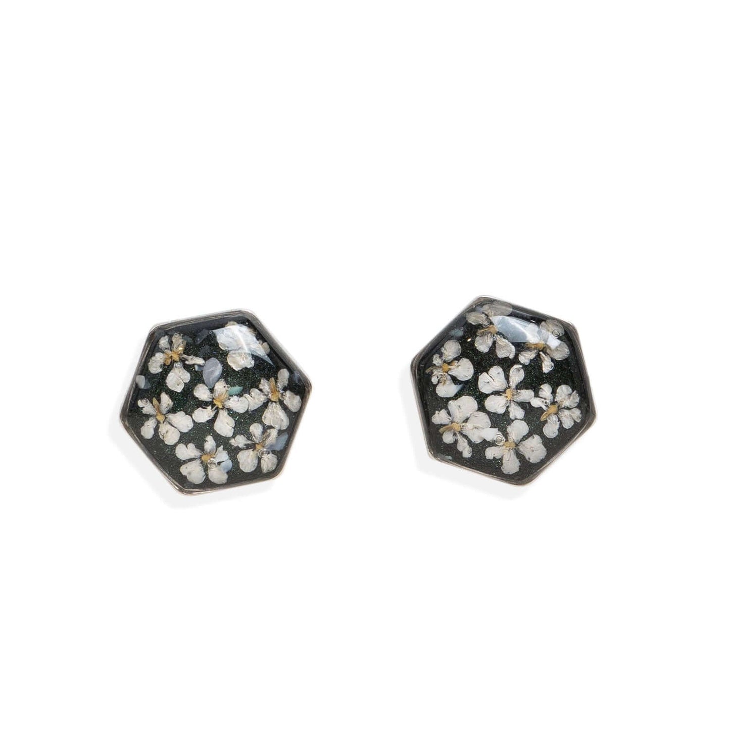 Hexagon flower earrings in Silver