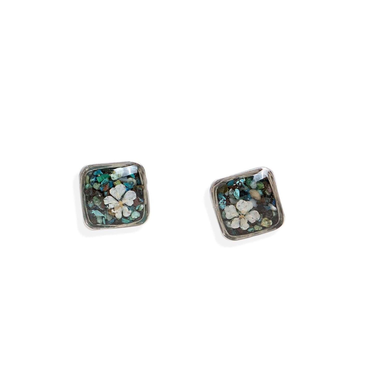 Square Flower Earrings in Silver