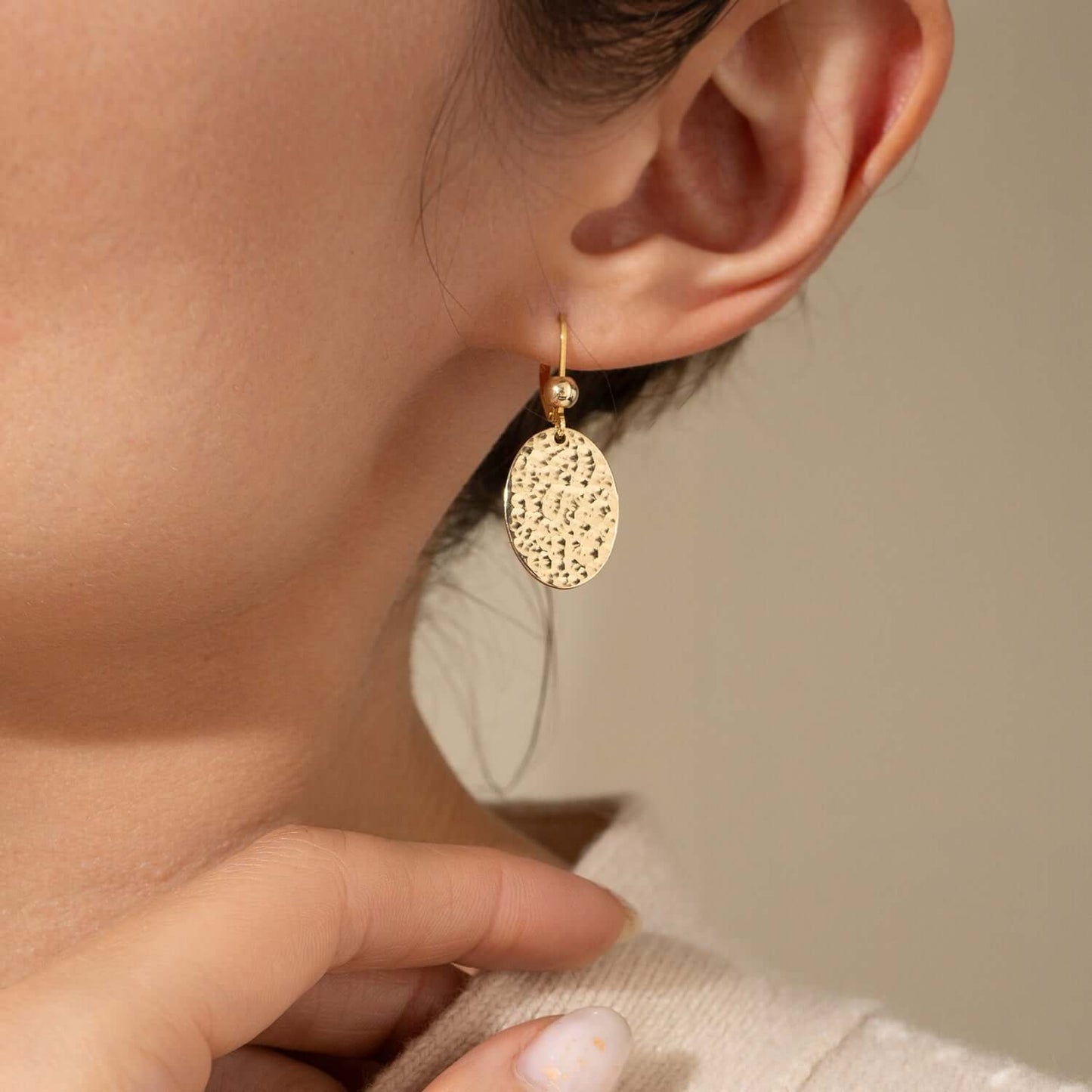 Hammered Oval Dangle Earrings