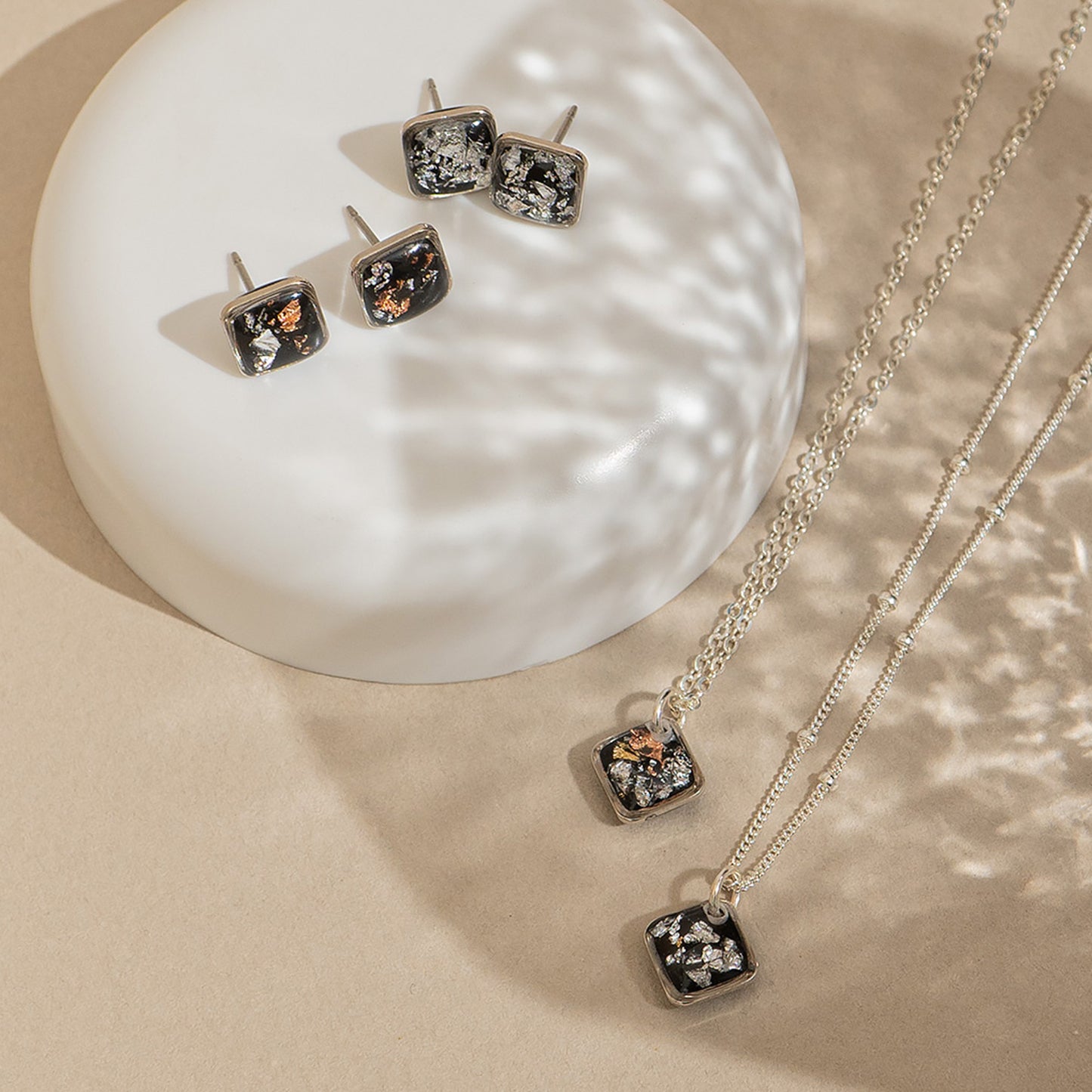 Square Shimmer Stud Earrings in Silver