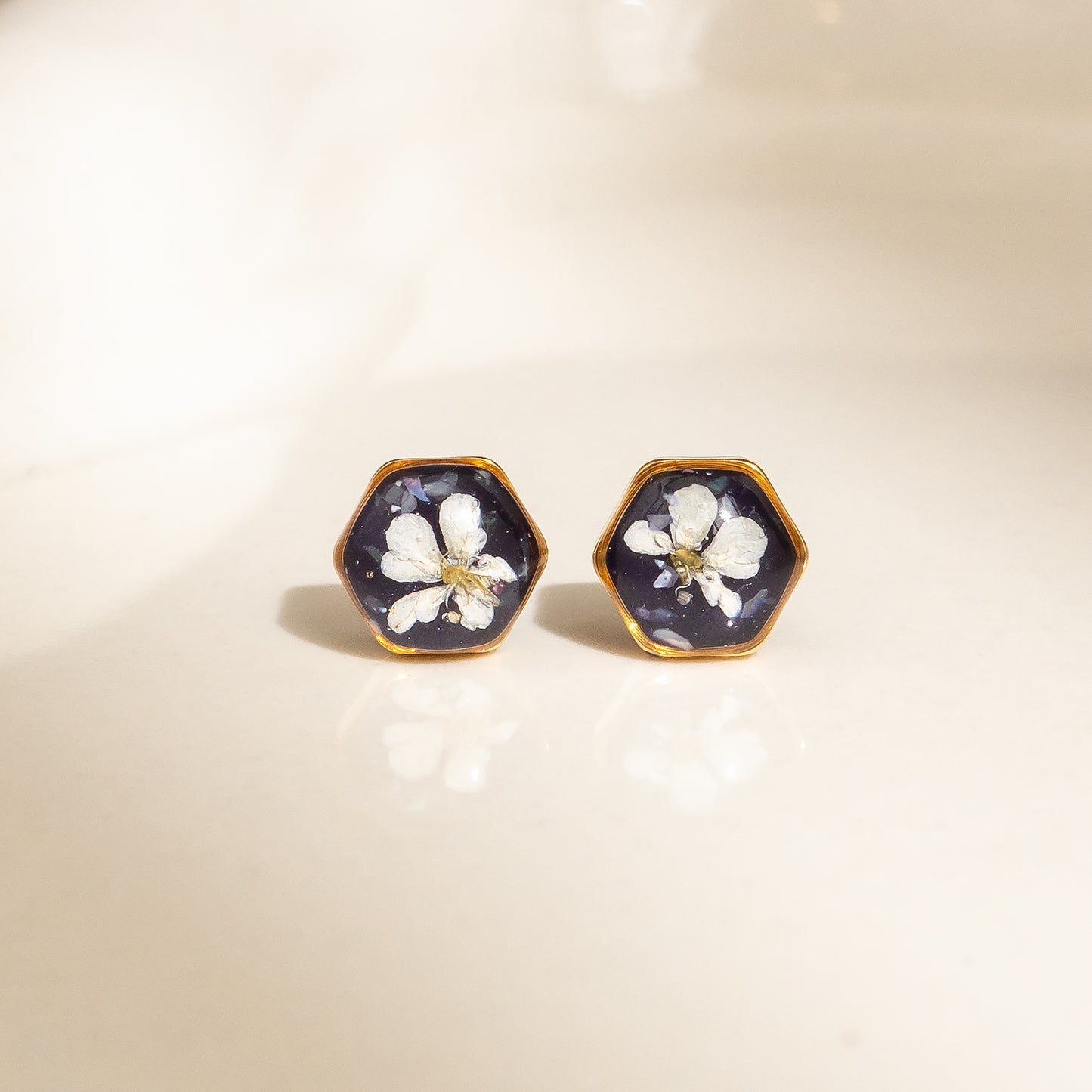 Violet Hexagon Studs