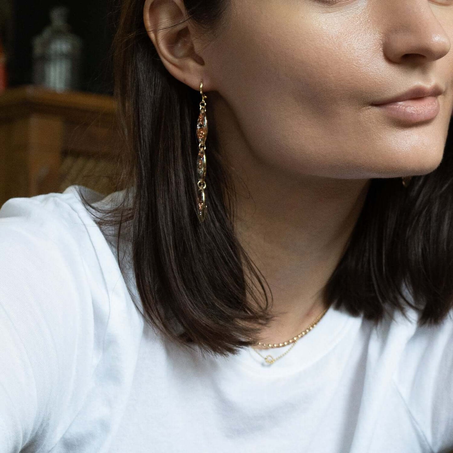 Long Oval Ice Gold Earrings