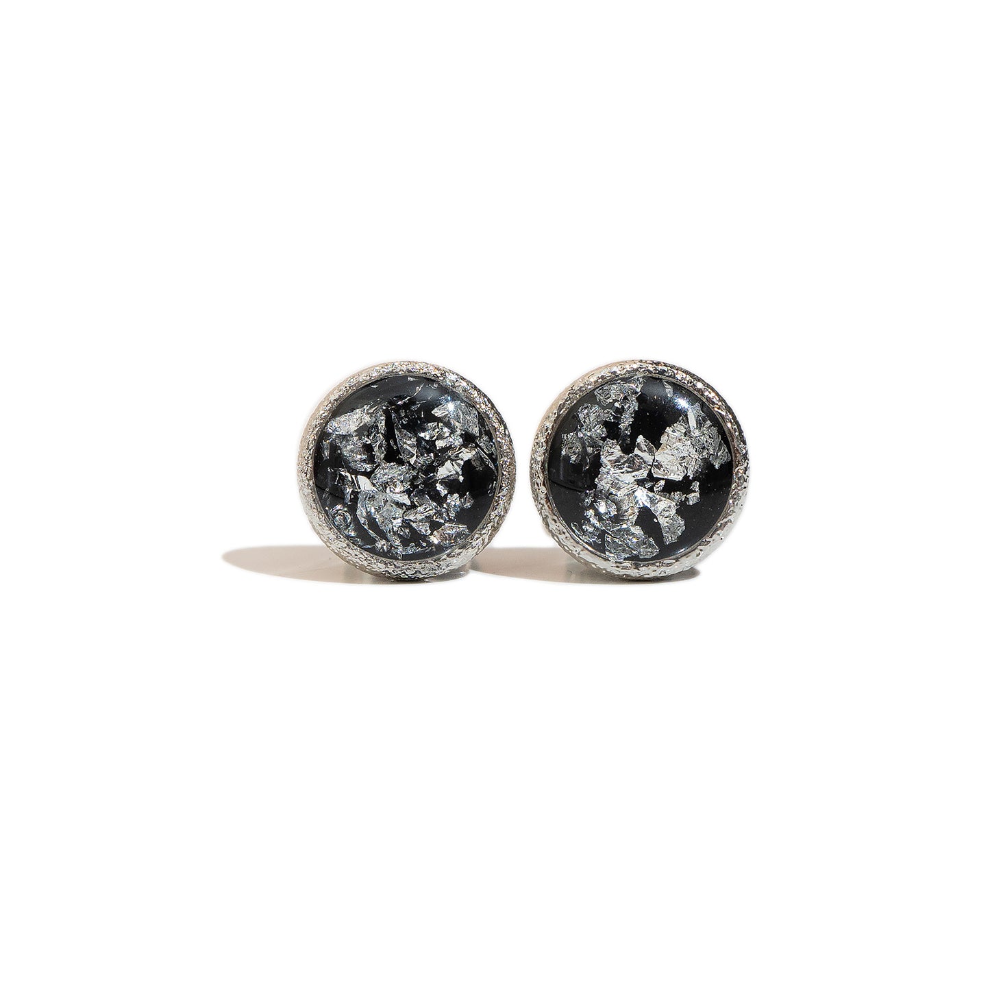 Round Black and Silver Stud Earrings