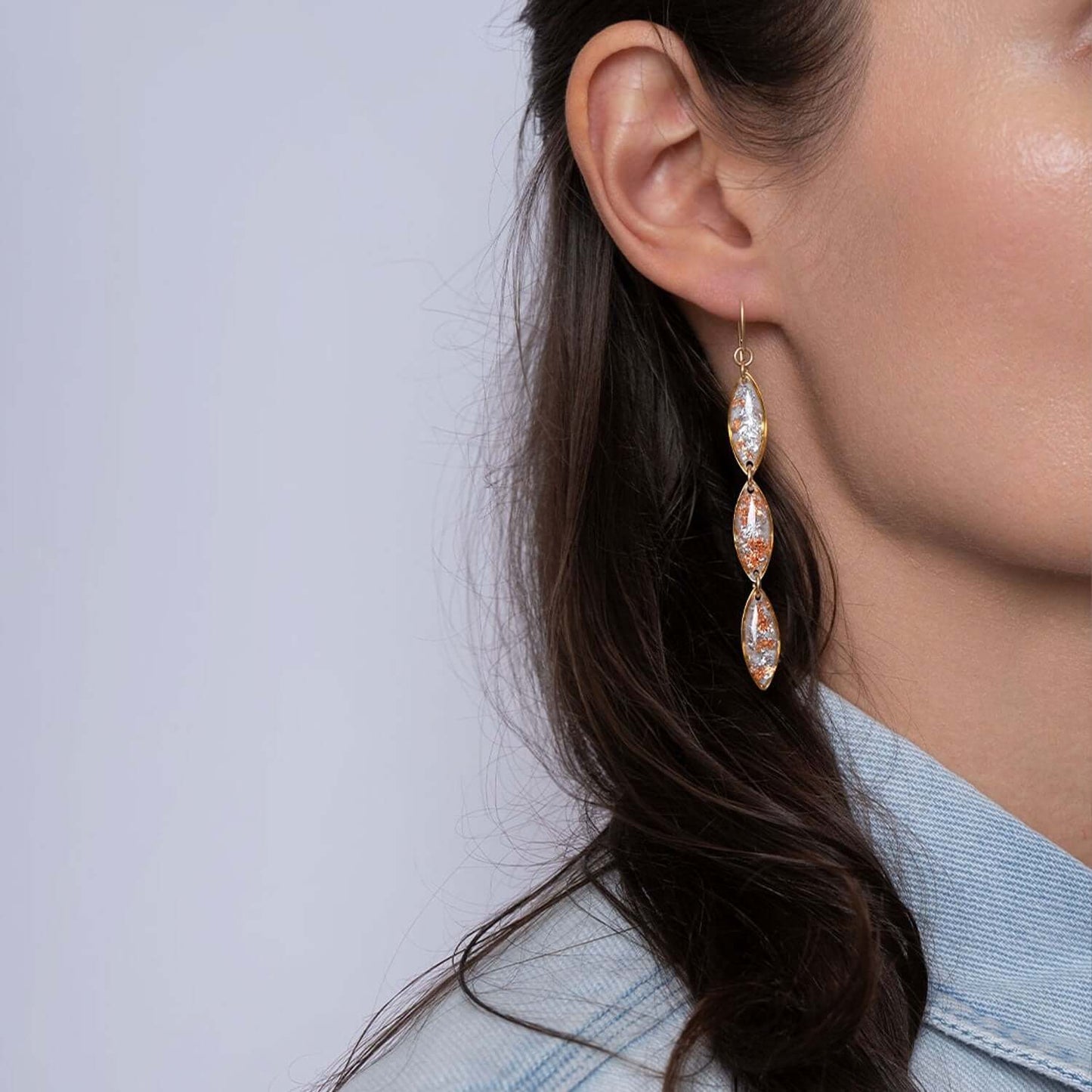 Long Oval Sakura Gold Earrings