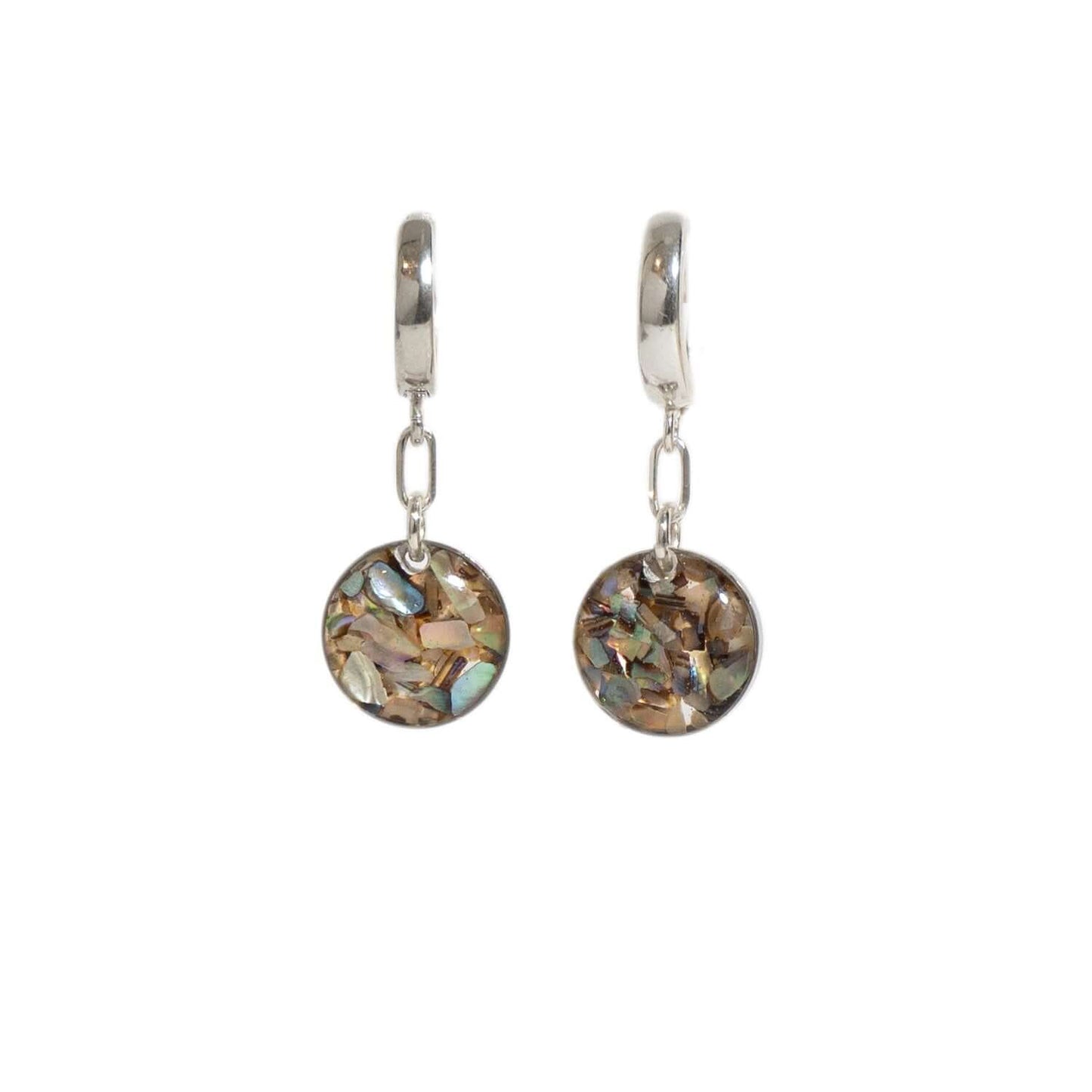 Abalone Round Dangling Earrings in Silver