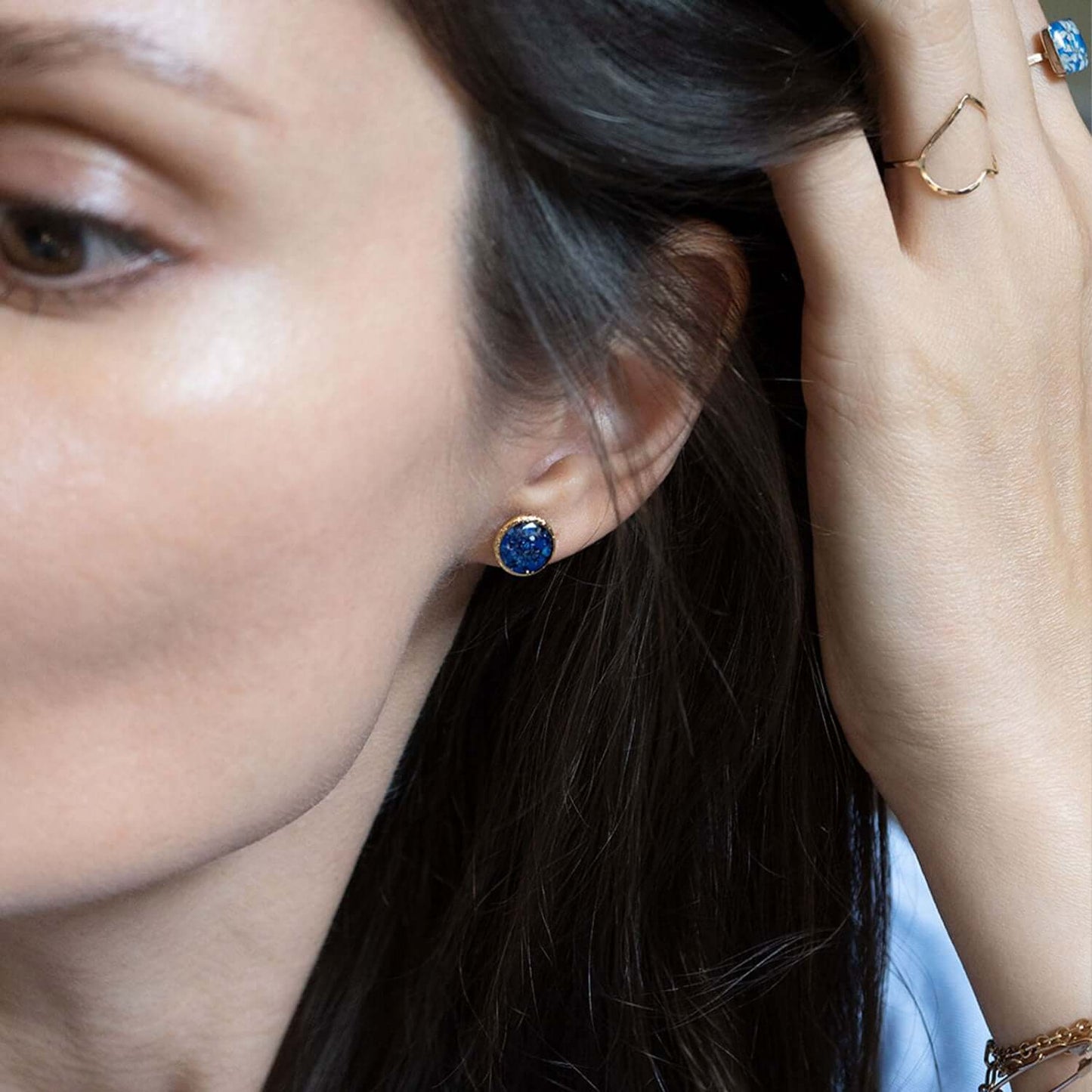 Blue Lapis Round Earrings