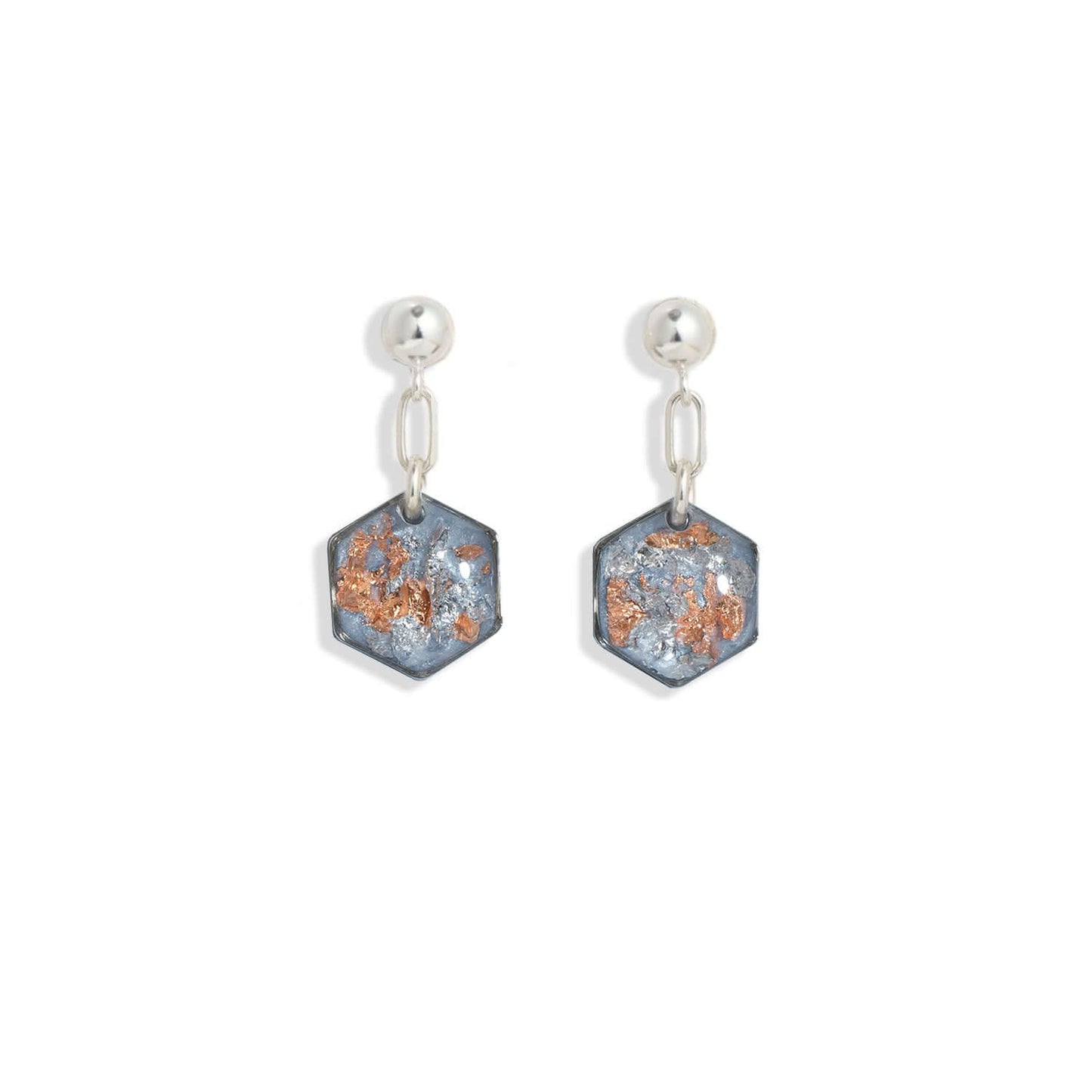 Small Hexagon Vanilla Sky Dangling Earrings in Silver