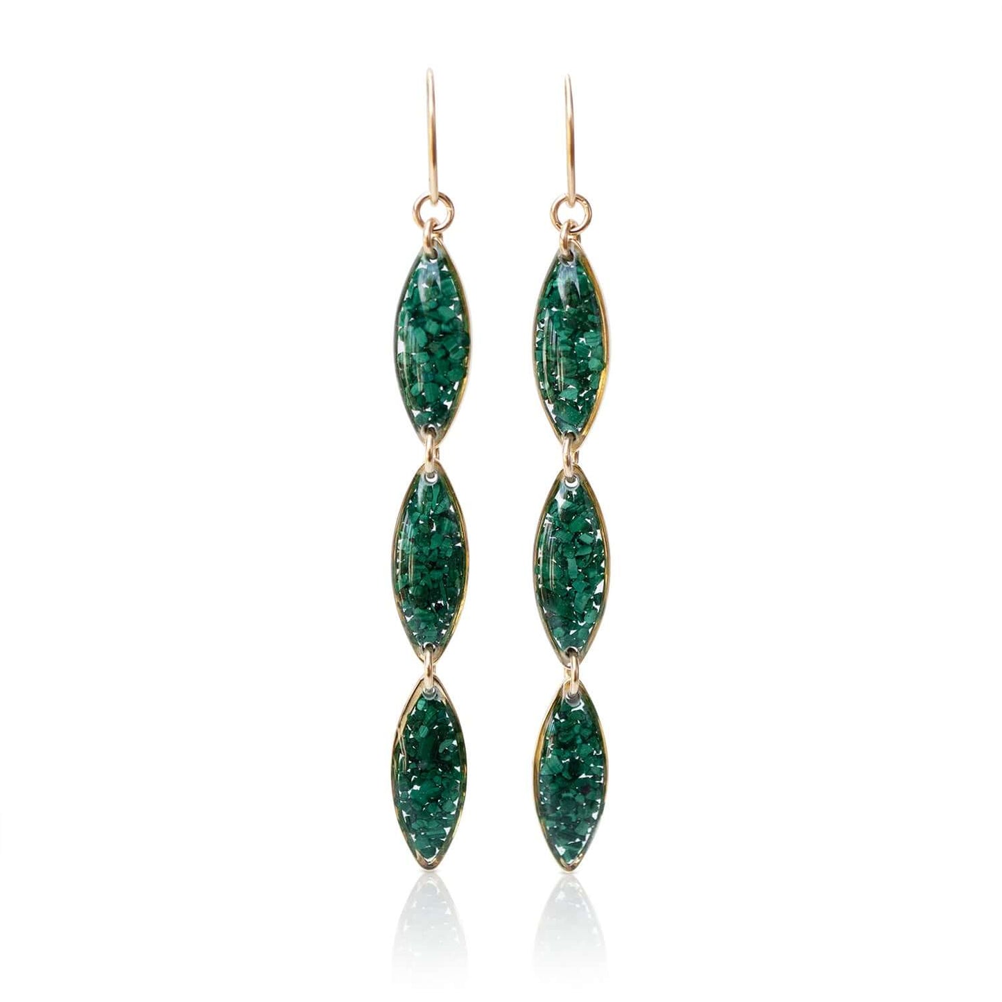 Oval Dangling Malachite Earrings