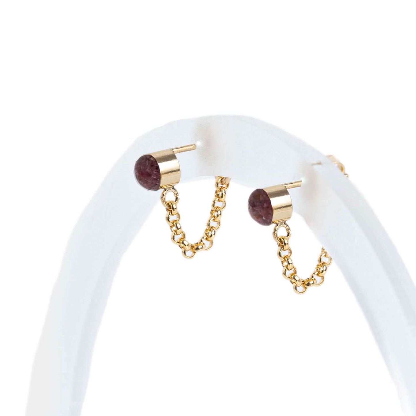 Tiny Garnet color pop front to back earrings