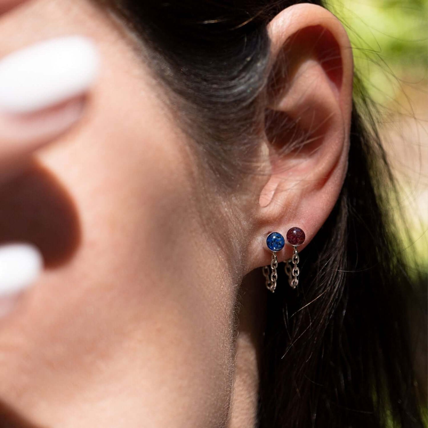 Tiny color pop front to back silver Earrings