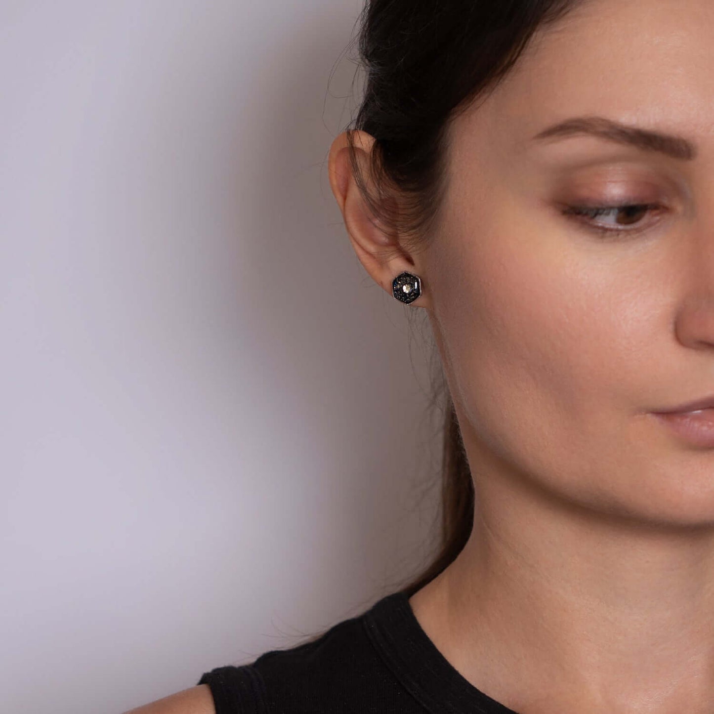 Hexagon Galaxy Stud Earrings in silver