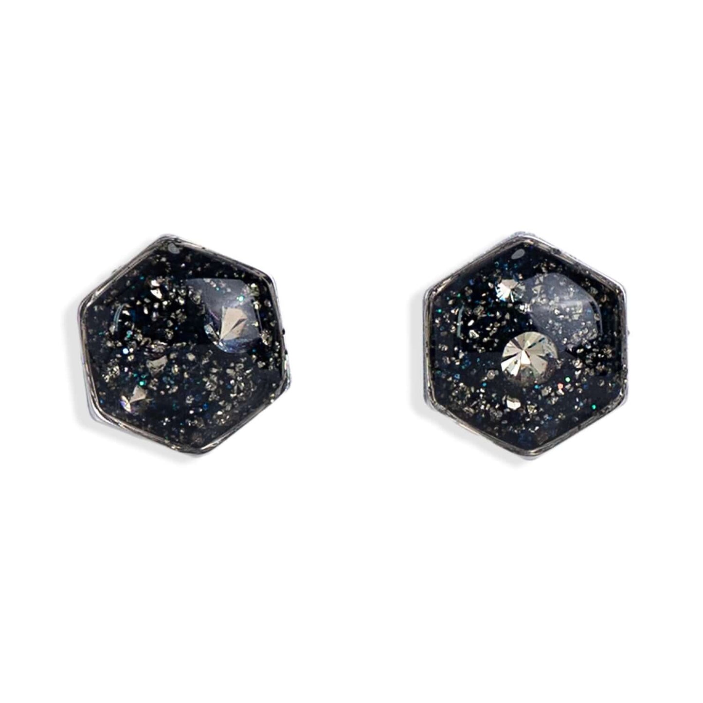 Silver Hexagon Galaxy Stud Earrings