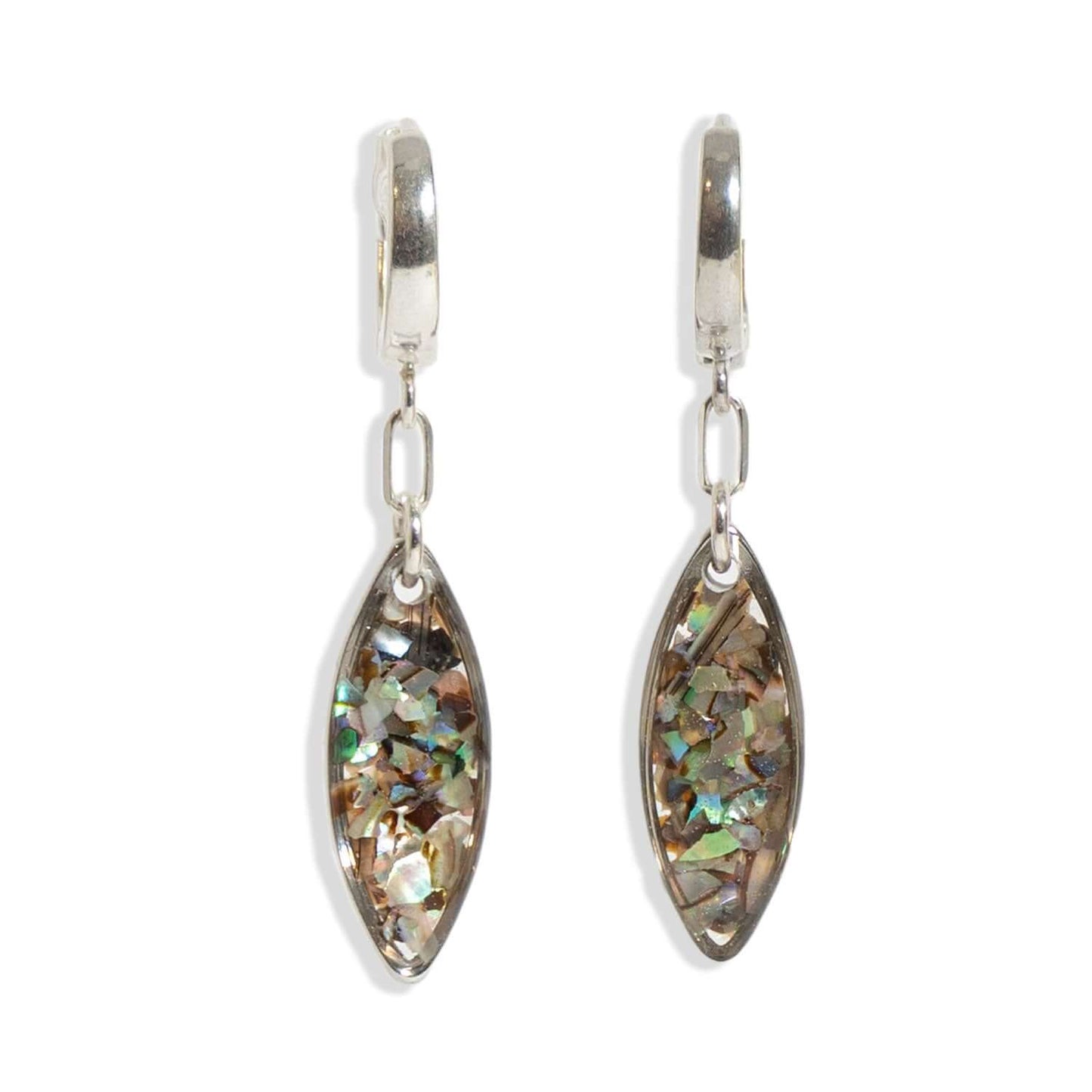 Oval Abalone Hoop Earrings in Silver