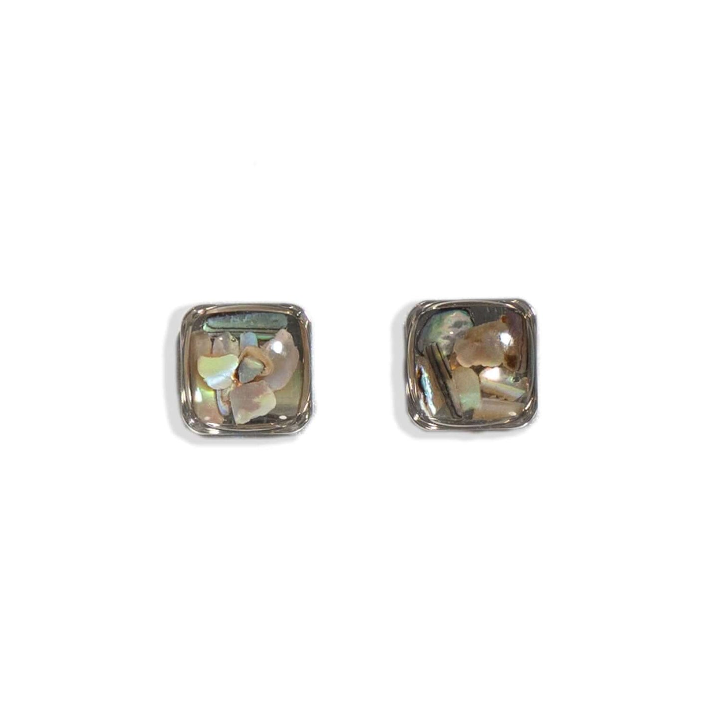 Square Abalone Studs in silver