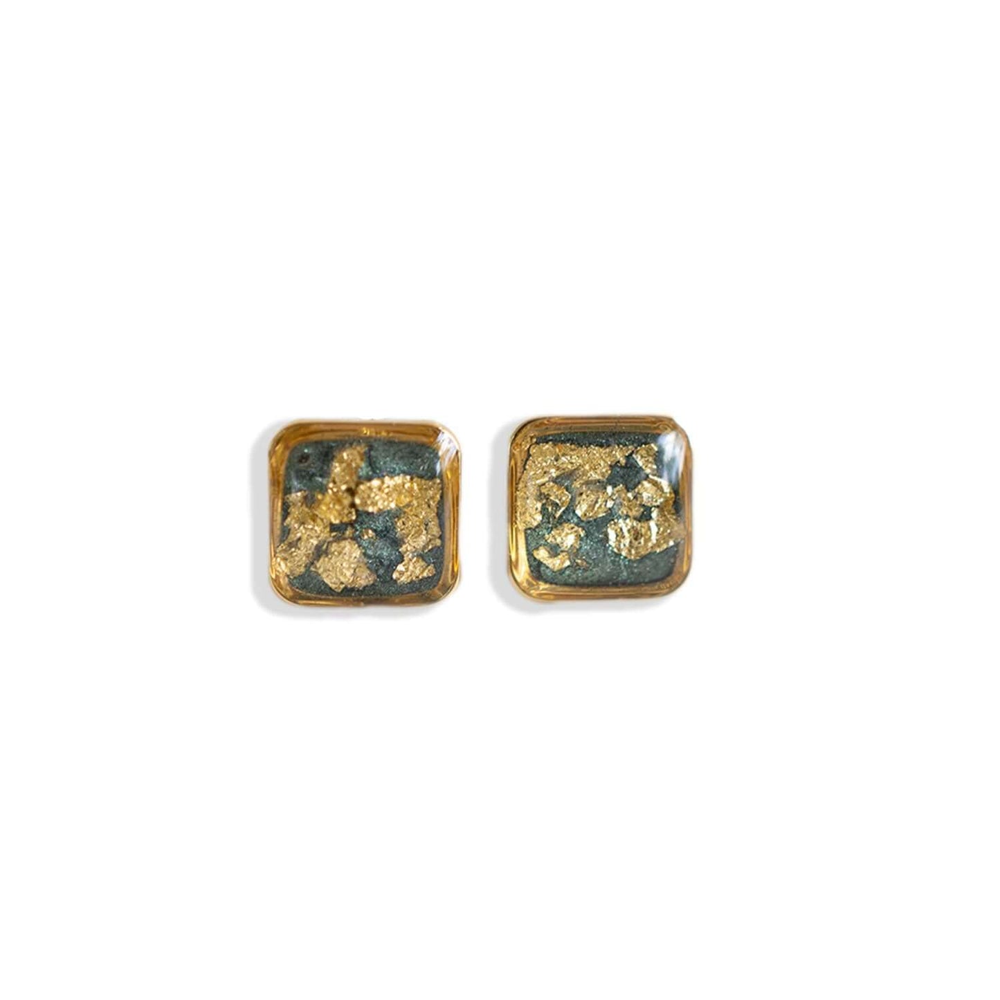 Earrings have green background with gold leaf inside. Casual, work, date, wedding- you got it covered.
