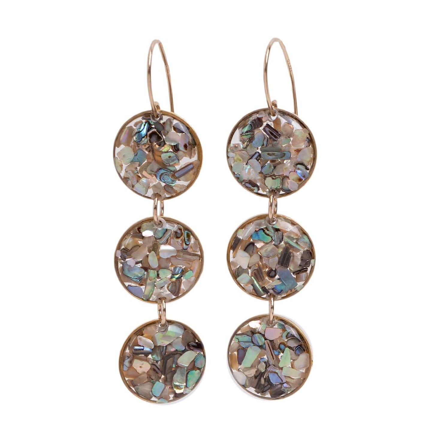 Statement Round Earrings with crushed abalone shell