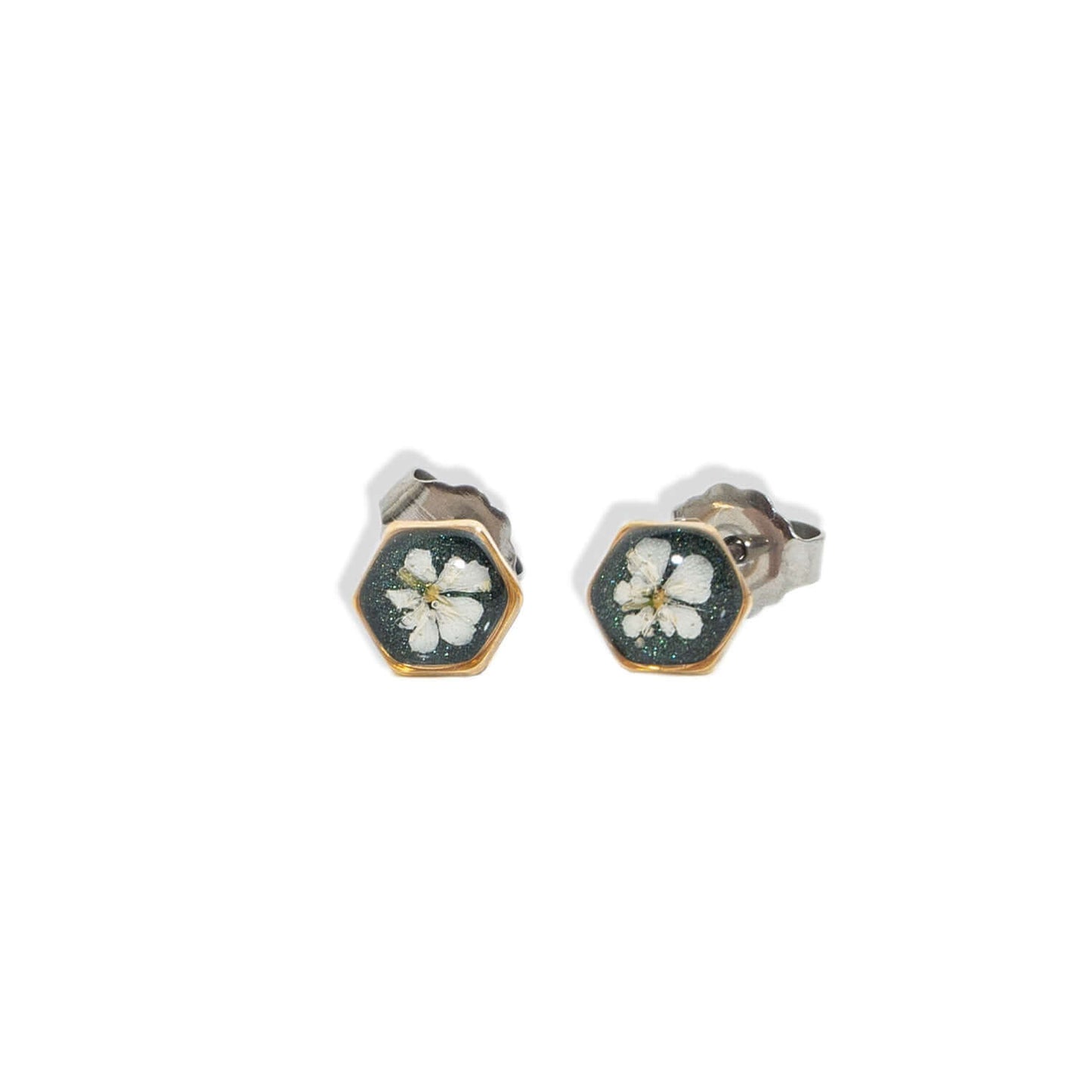 Tiny hexagon earrings