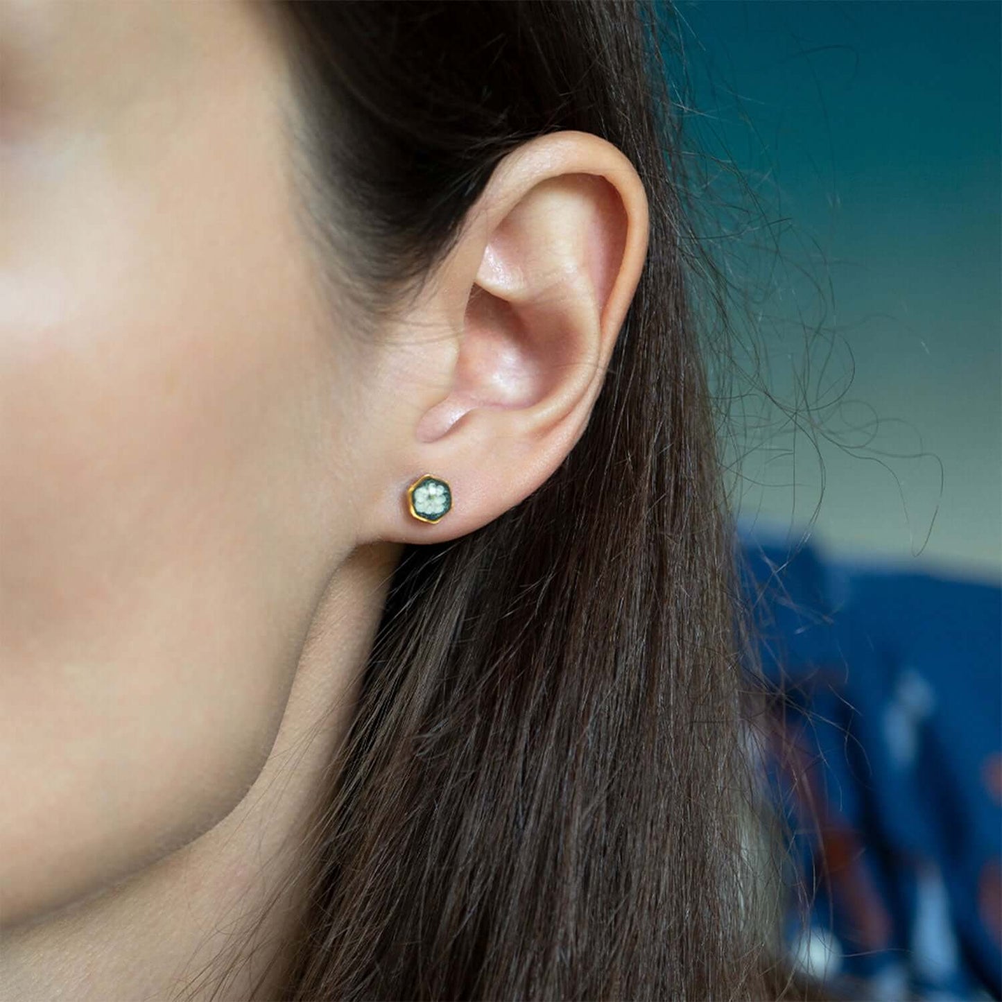 Tiny hexagon earrings