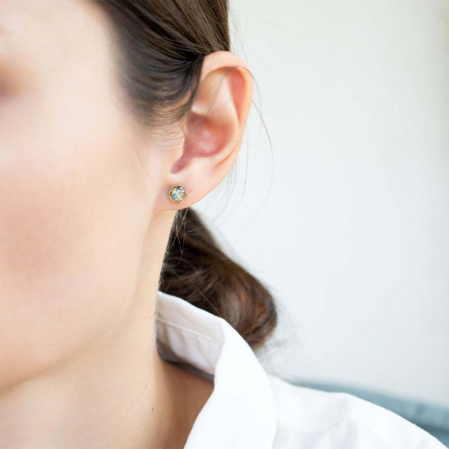 Tiny hexagon earrings