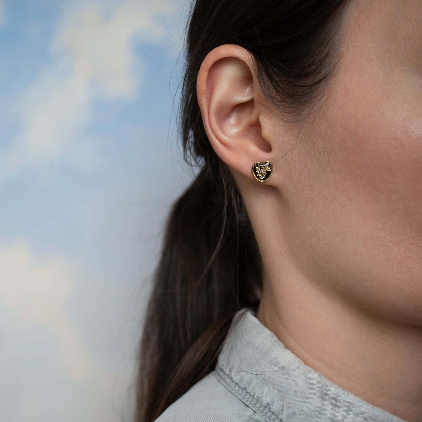 Black and Gold Small Heart Earrings