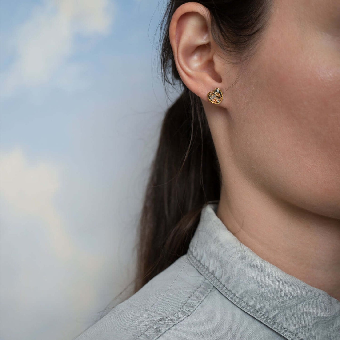 Small Heart Stud Earrings green mix