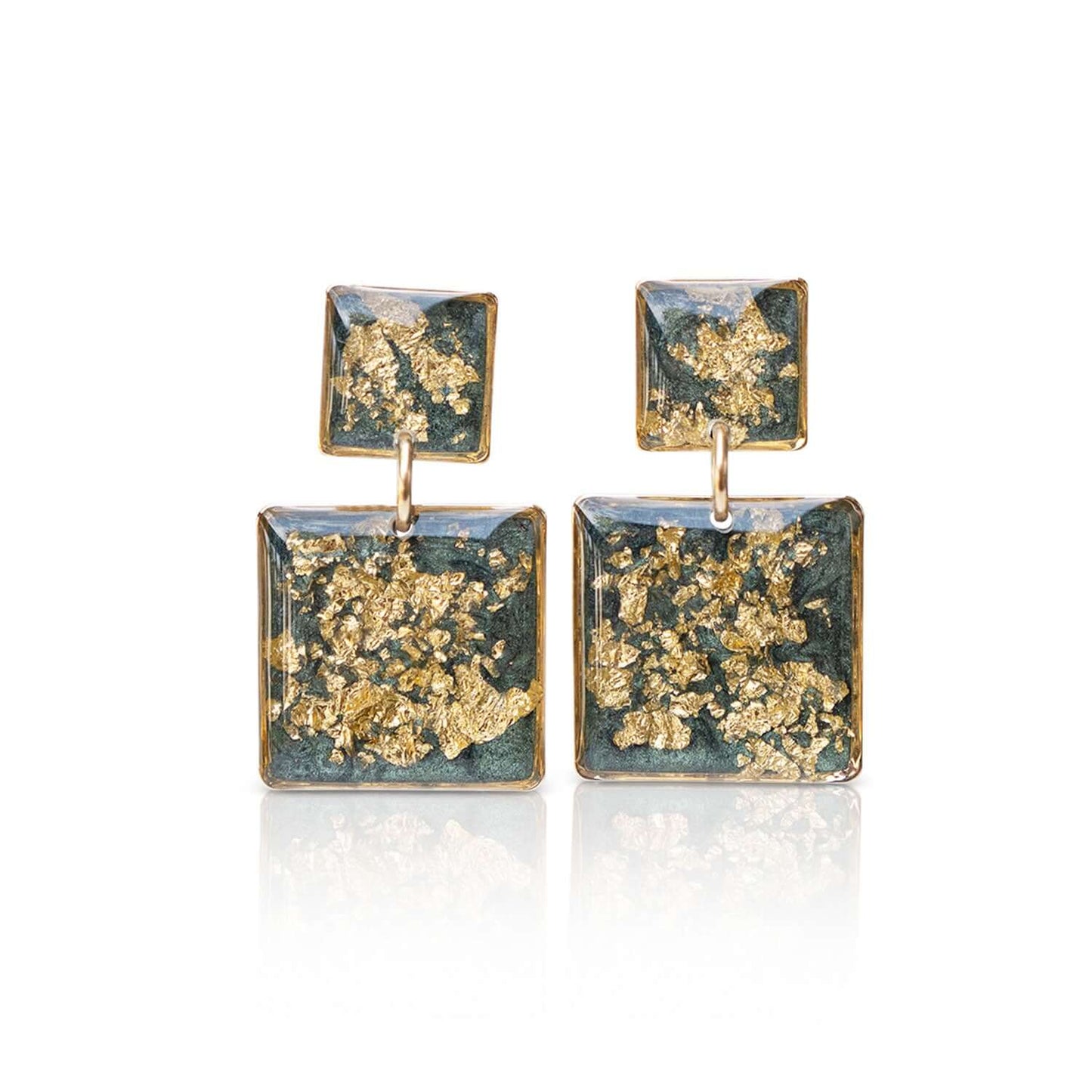 Statement Square Green Gold Earrings