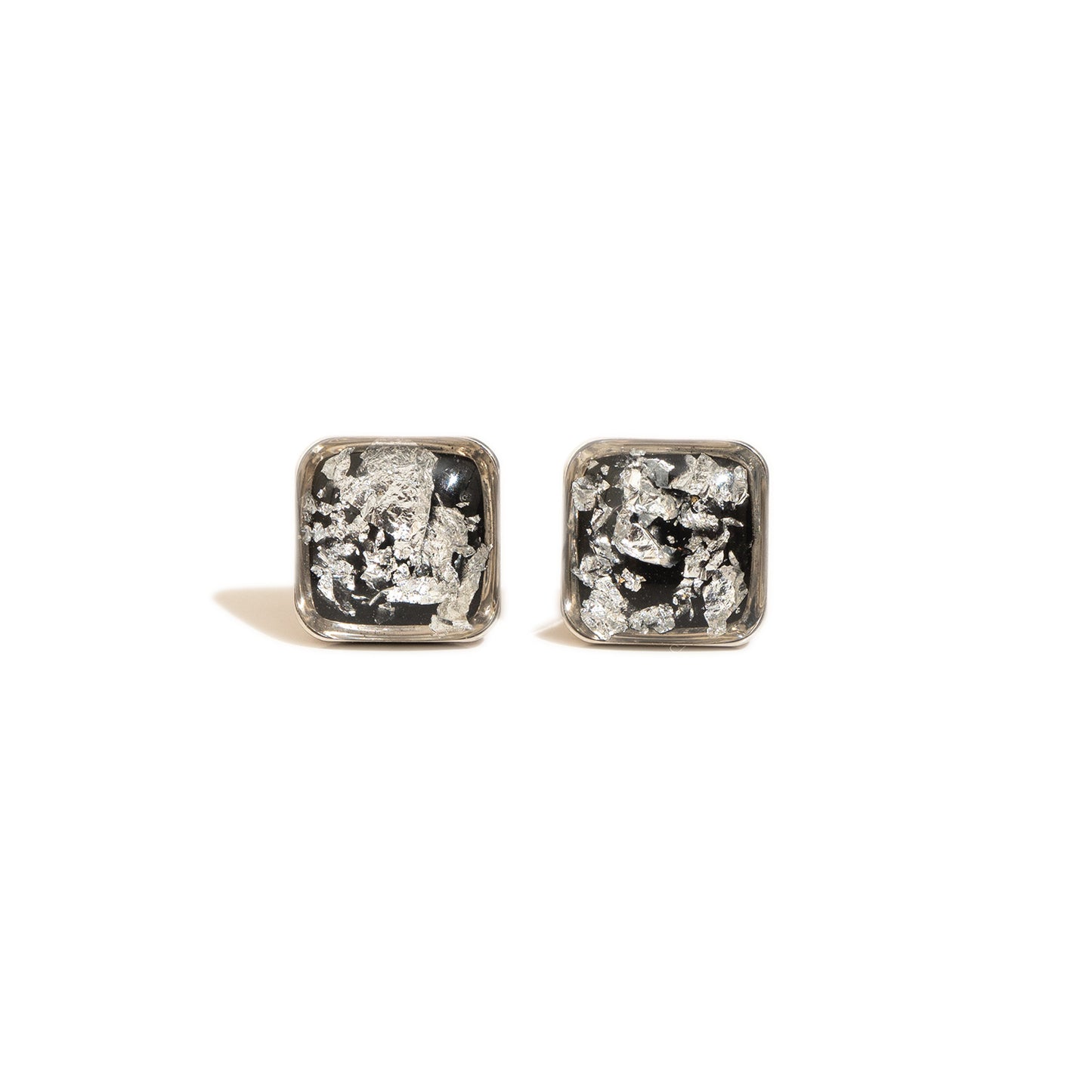 Square Shimmer Stud Earrings in Silver
