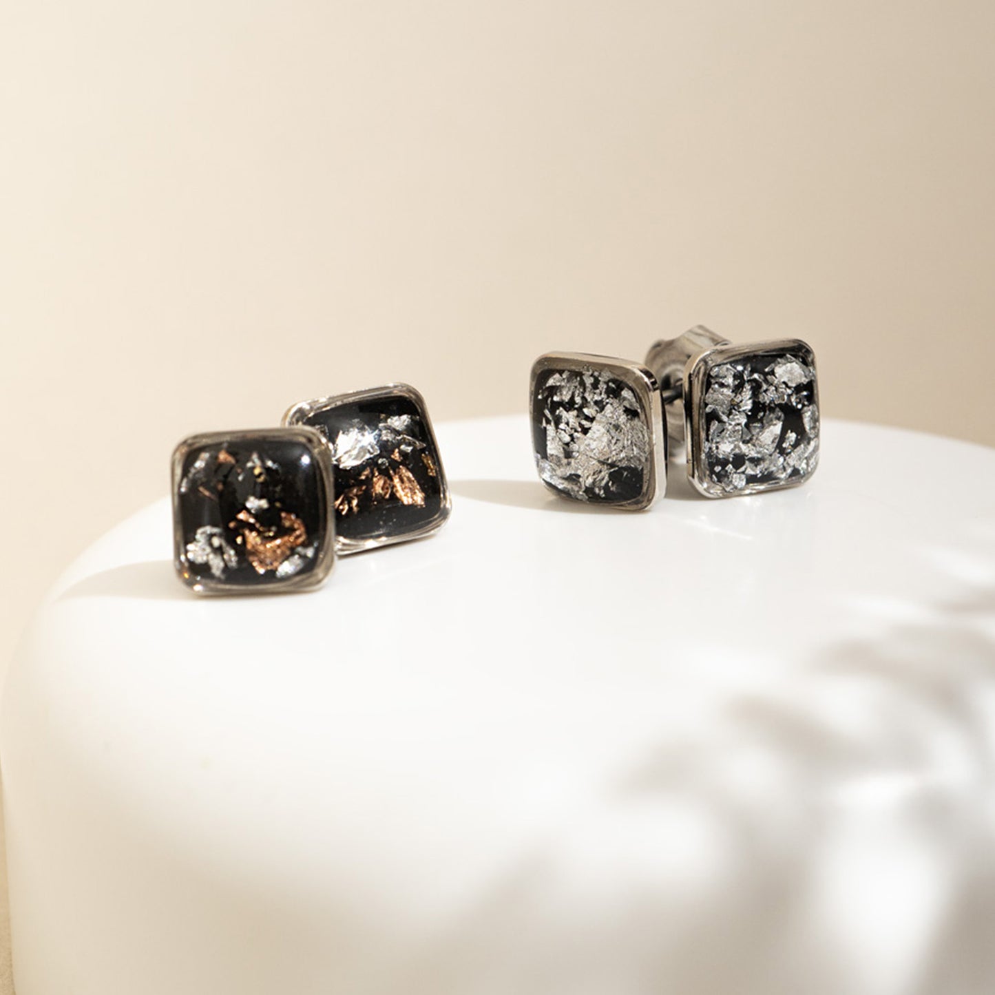 Square Shimmer Stud Earrings in Silver