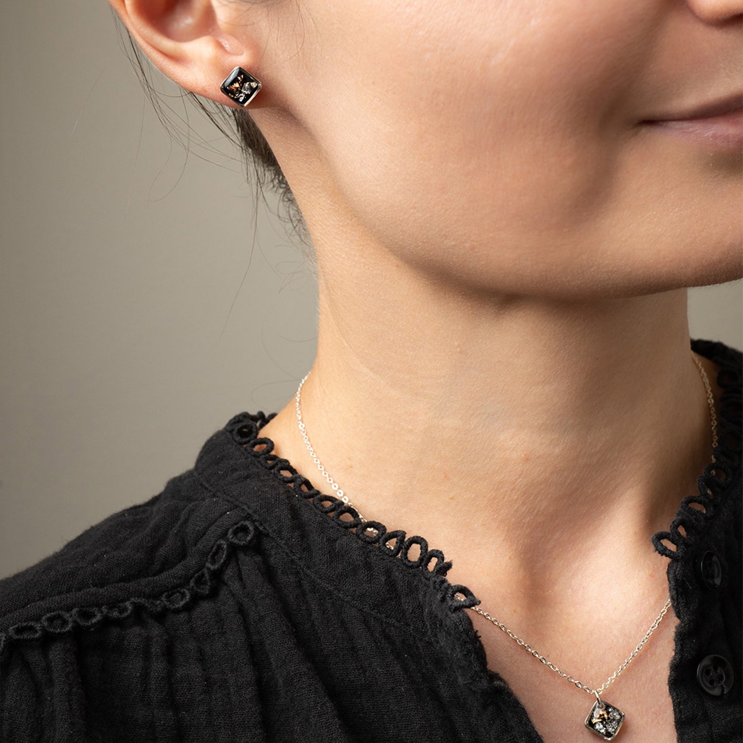 Square Shimmer Stud Earrings in Silver