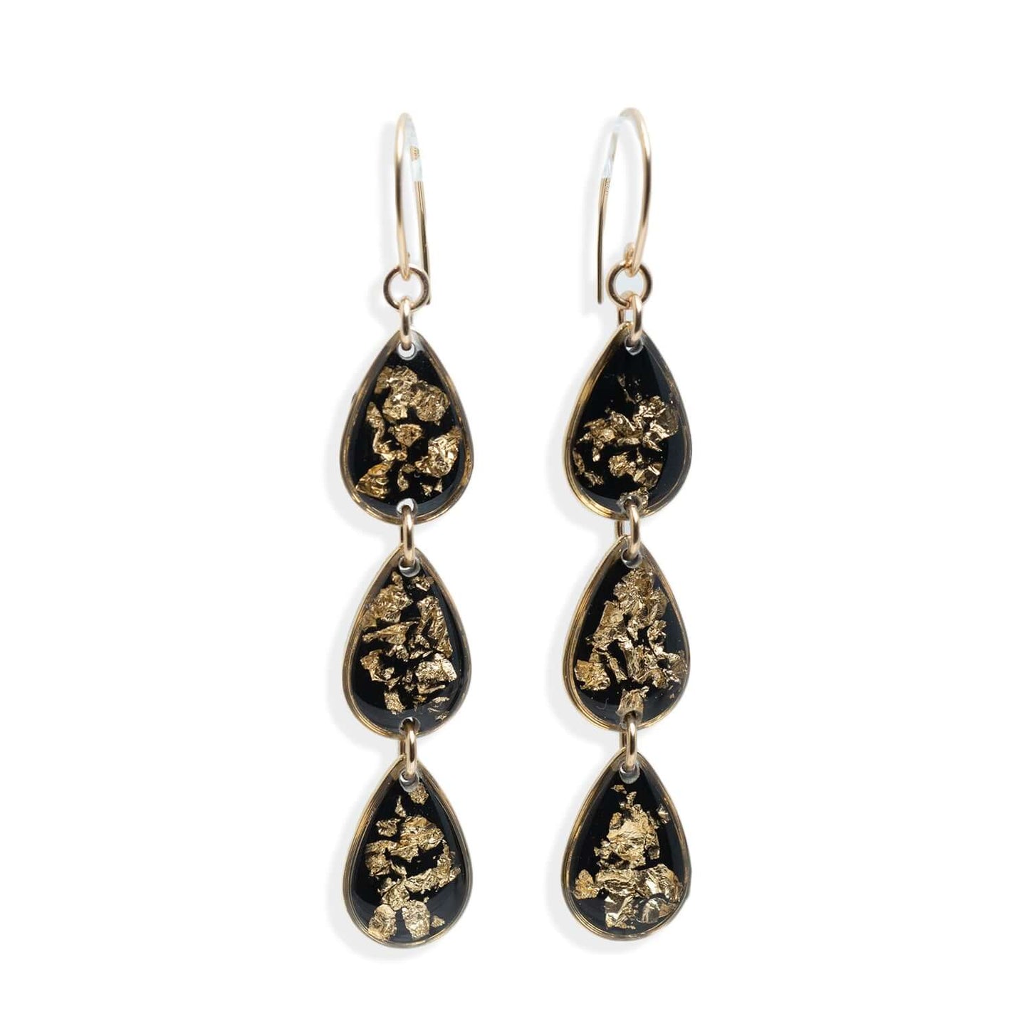 Black and Gold Teardrop Earrings