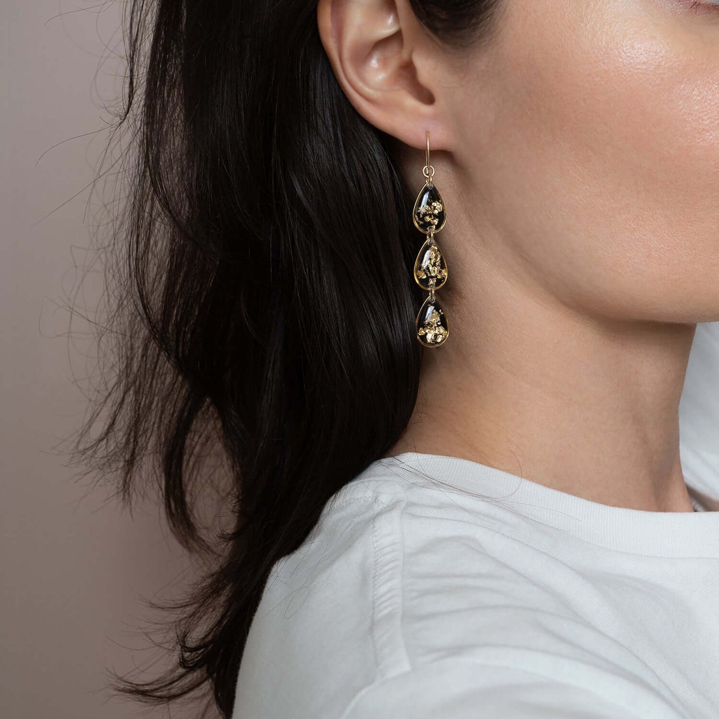 Black and Gold Teardrop Earrings
