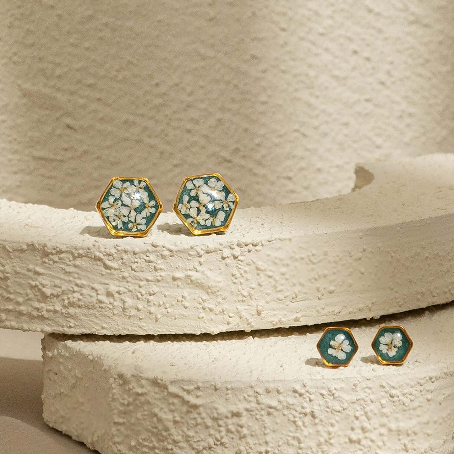Small hexagon flower earrings