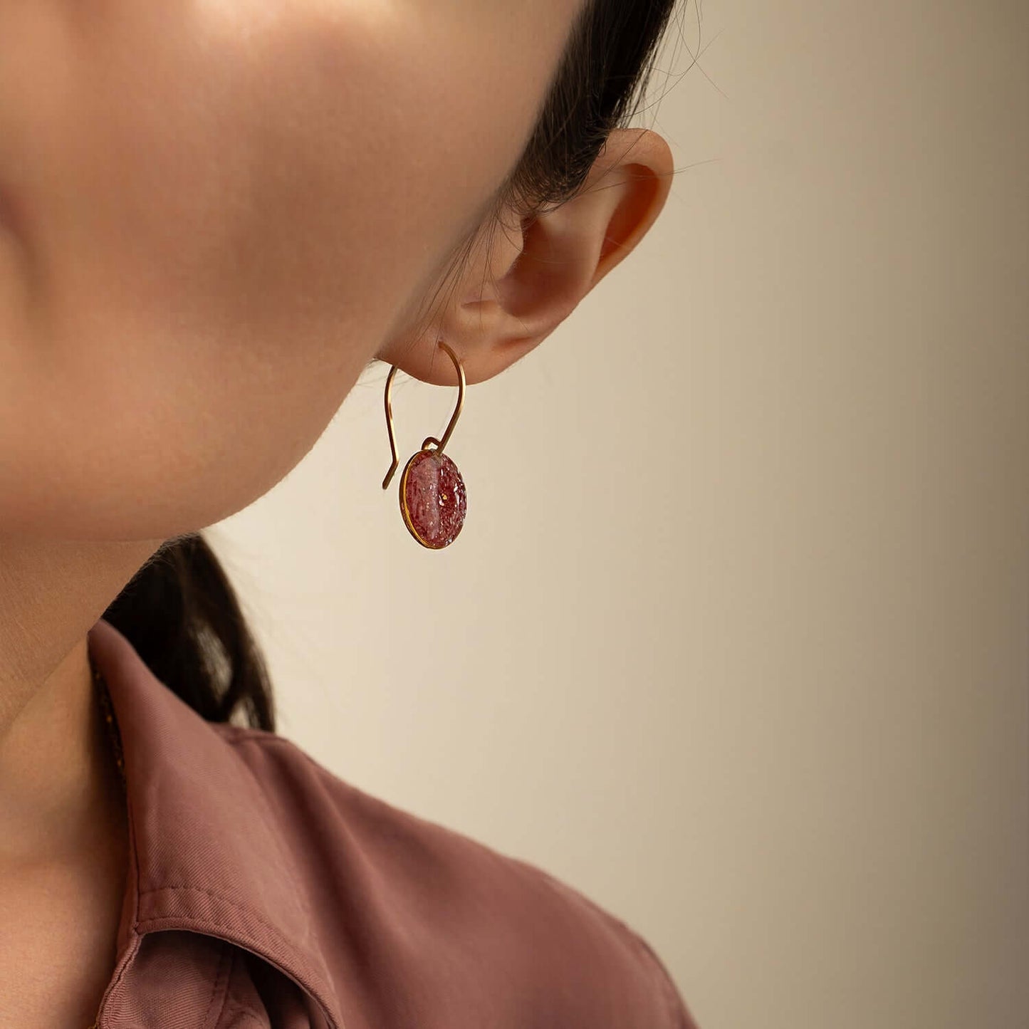 Rose Pink Round Hoop Earrings