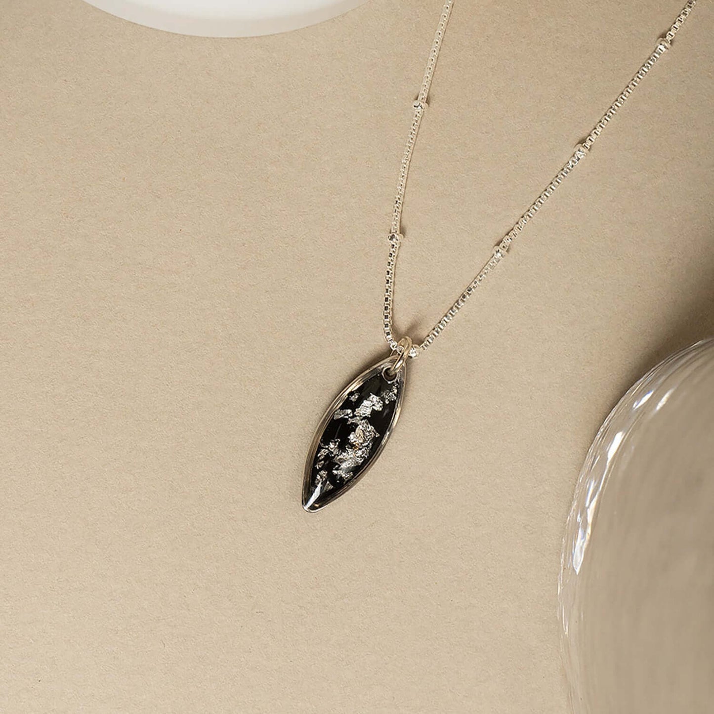 Oval Black and Silver Foils Necklace
