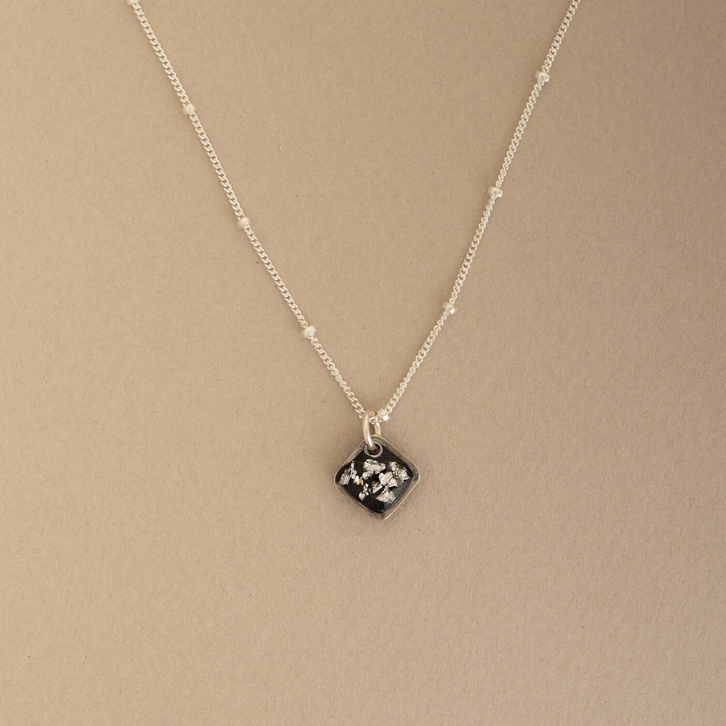 Square Black and Silver Foils Necklace