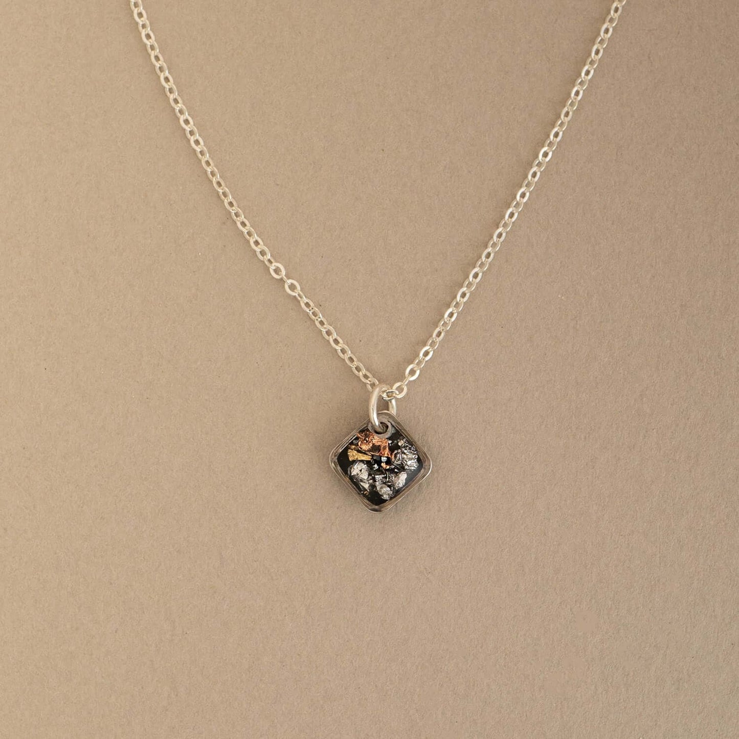 Square Black and Silver Foils Necklace
