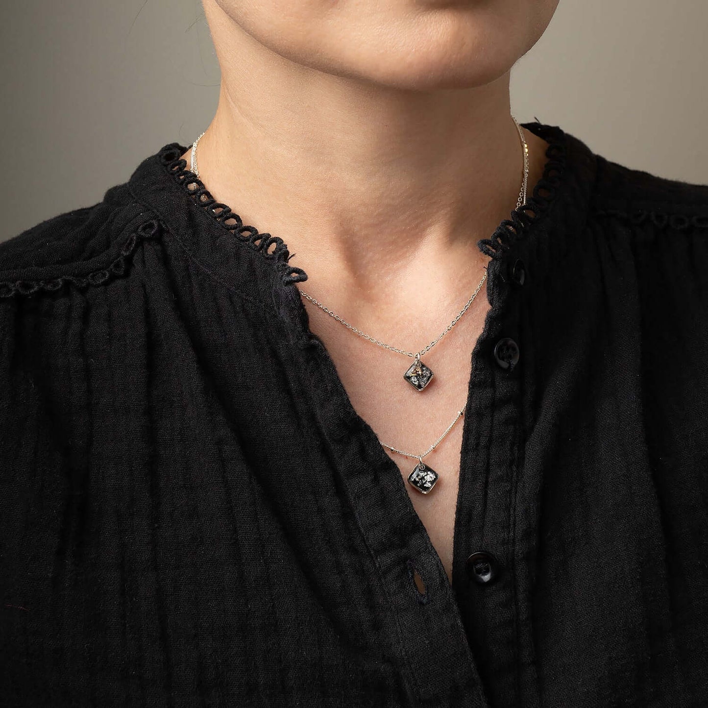 Square Black and Silver Foils Necklace