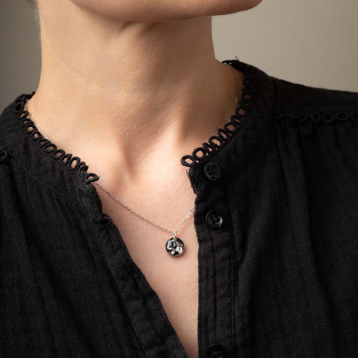 Round Black and Silver Foils Necklace