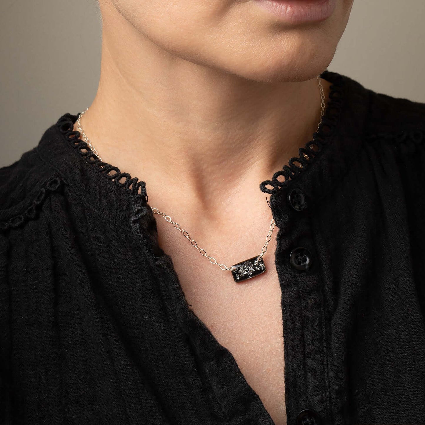 Bar Black and Silver Foils Necklace