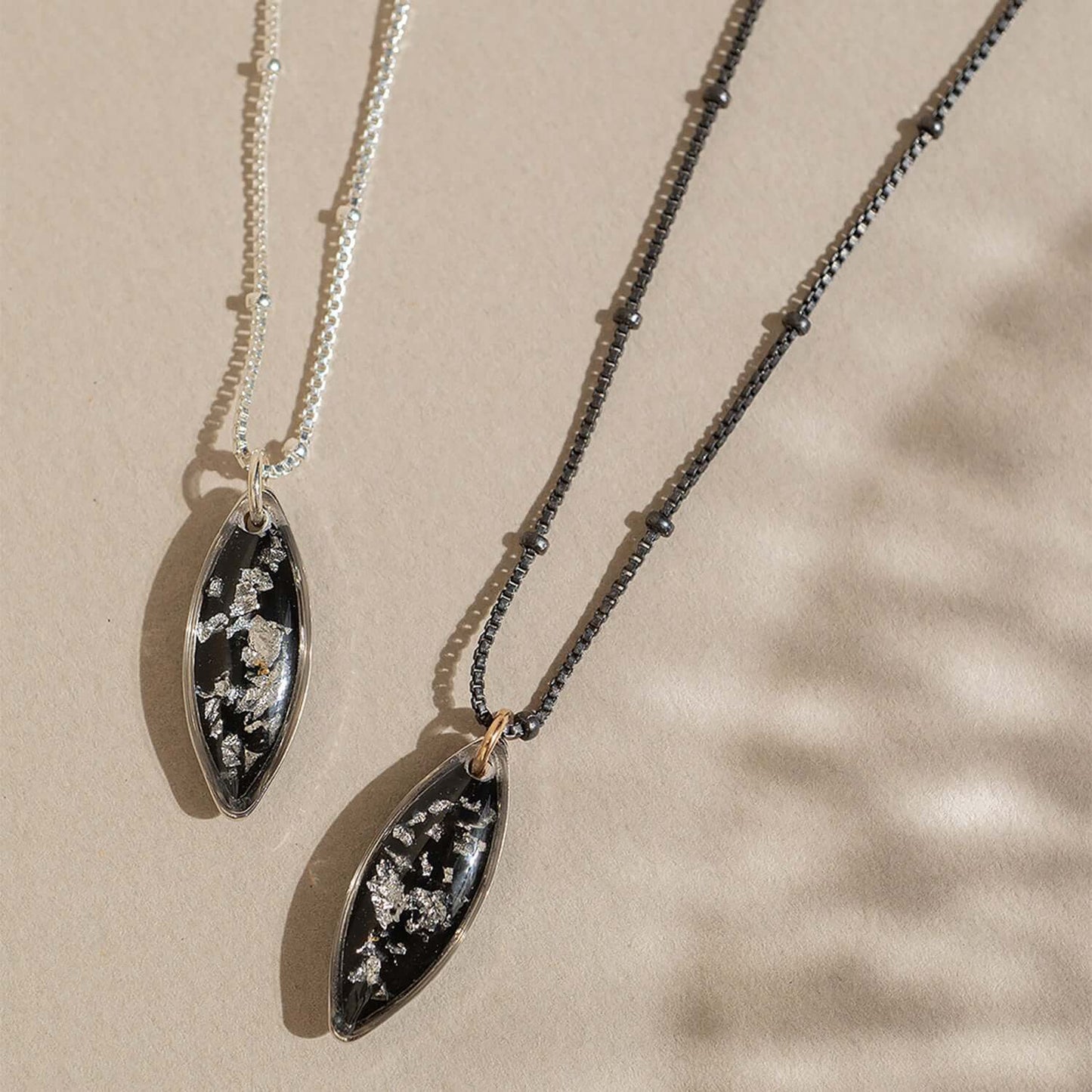 Oval Black and Silver Foils Necklace