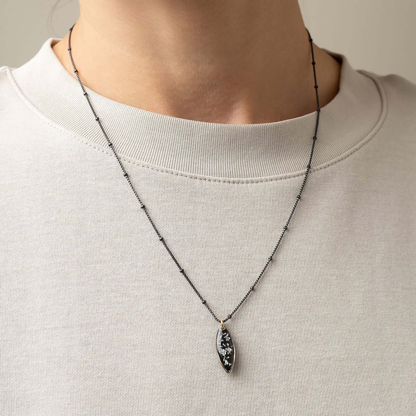 Oval Black and Silver Foils Necklace