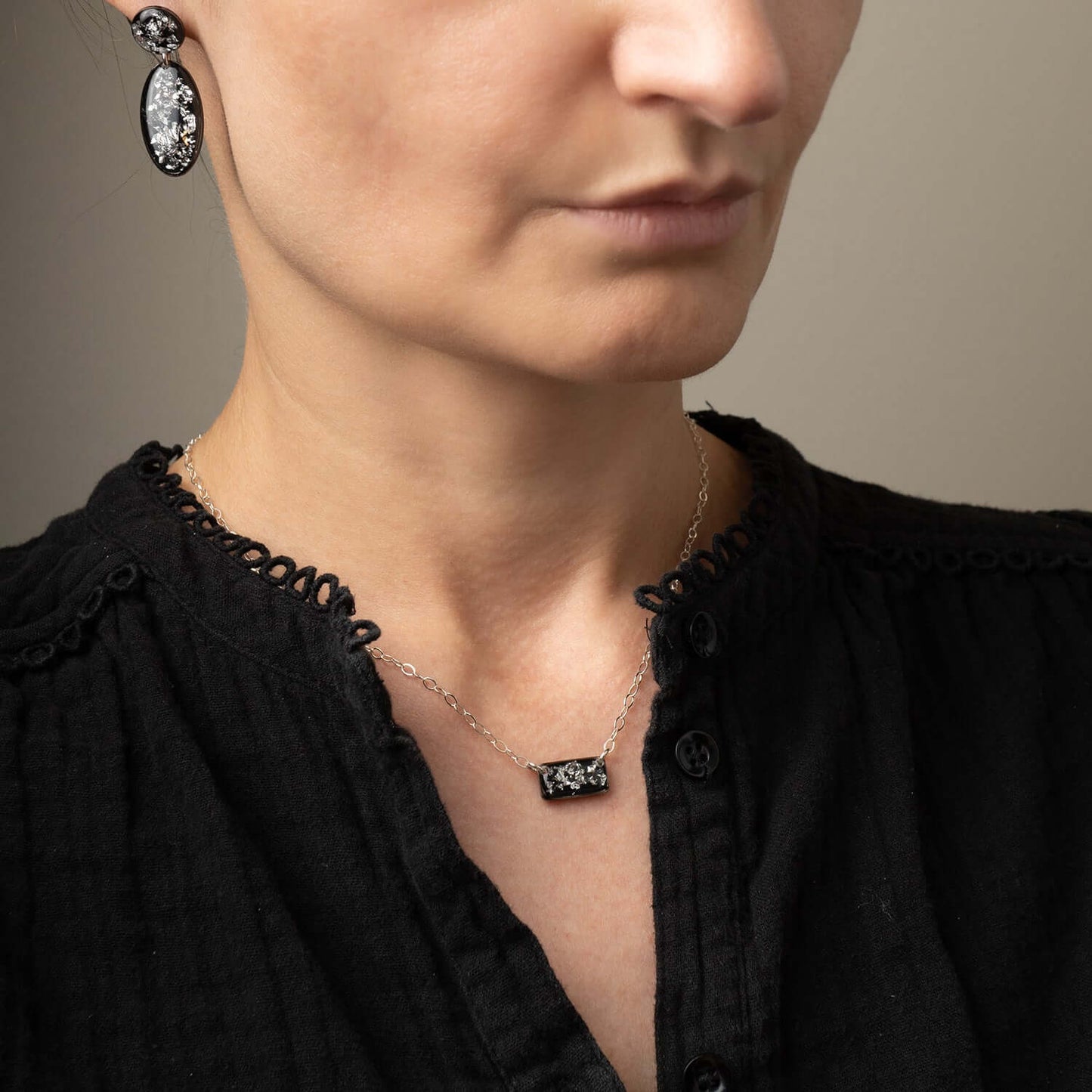 Bar Black and Silver Foils Necklace