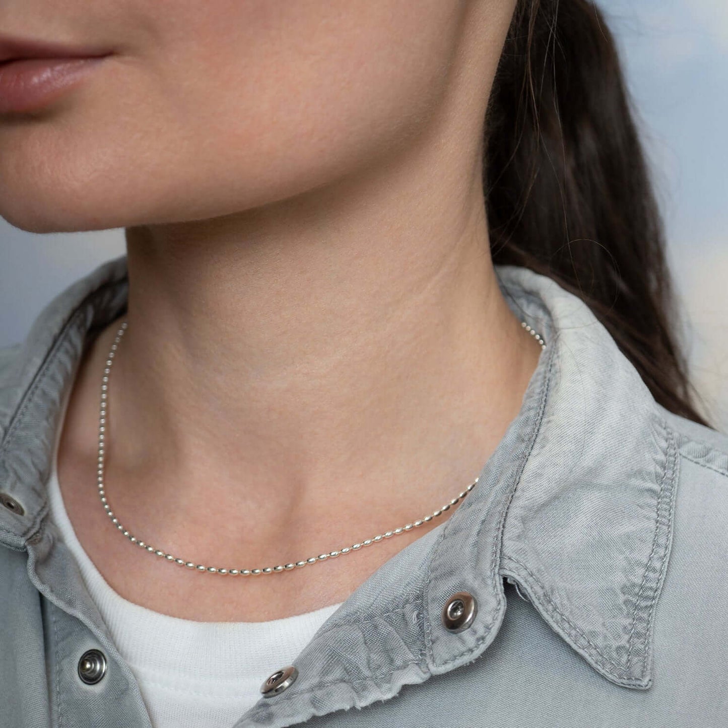Silver Oval Bead Necklace