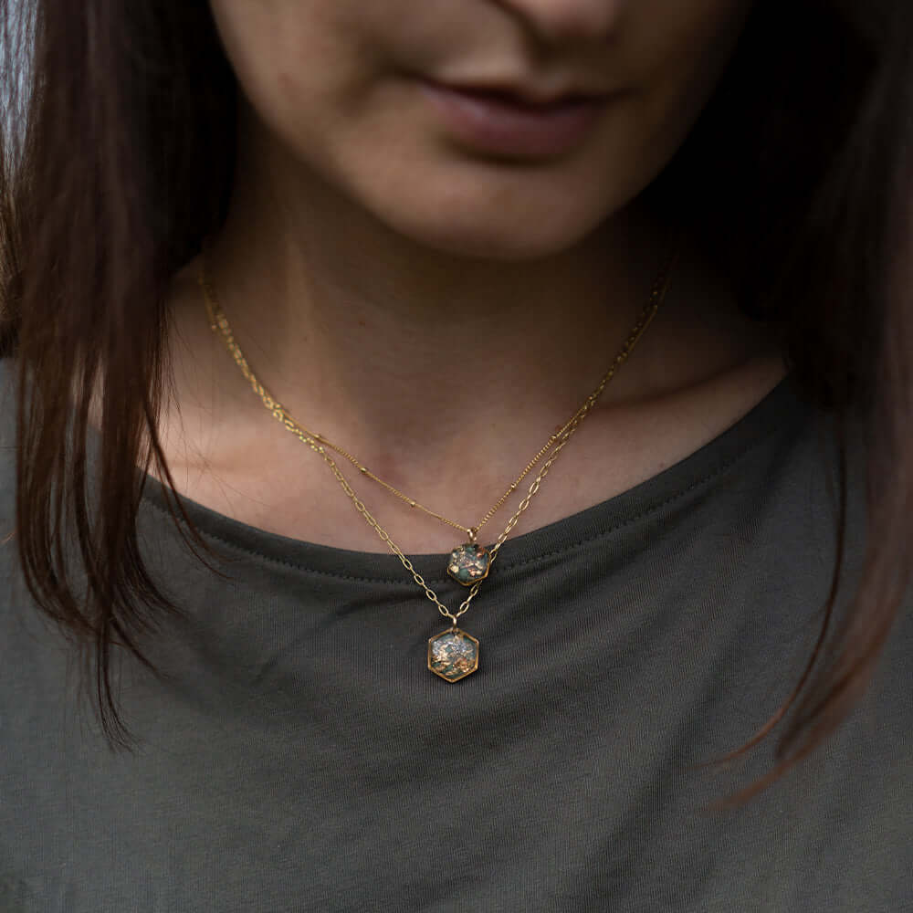 Small Shimmer Foils Hexagon Necklace