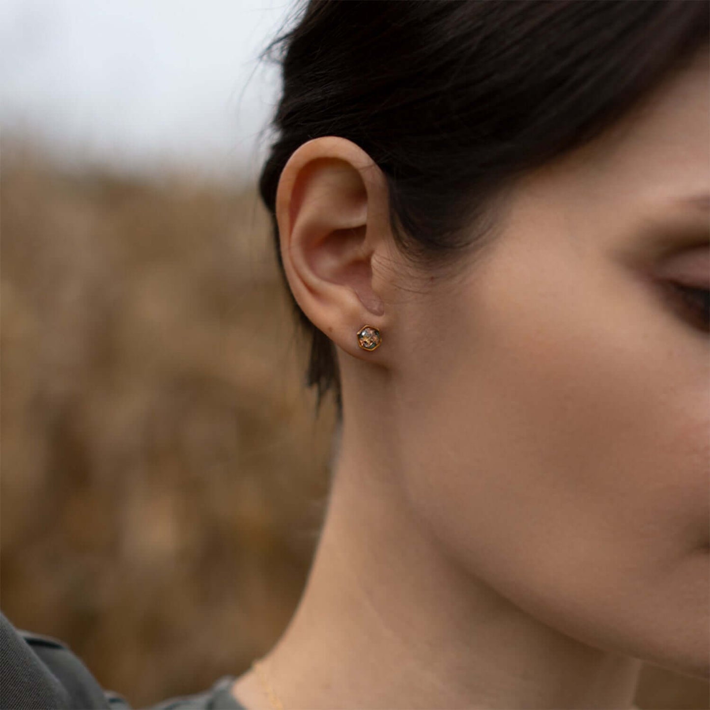 Tiny hexagon earrings