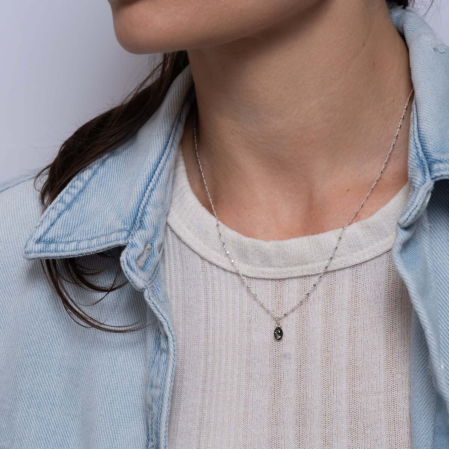 Silver Tiny Oval Galaxy Necklace