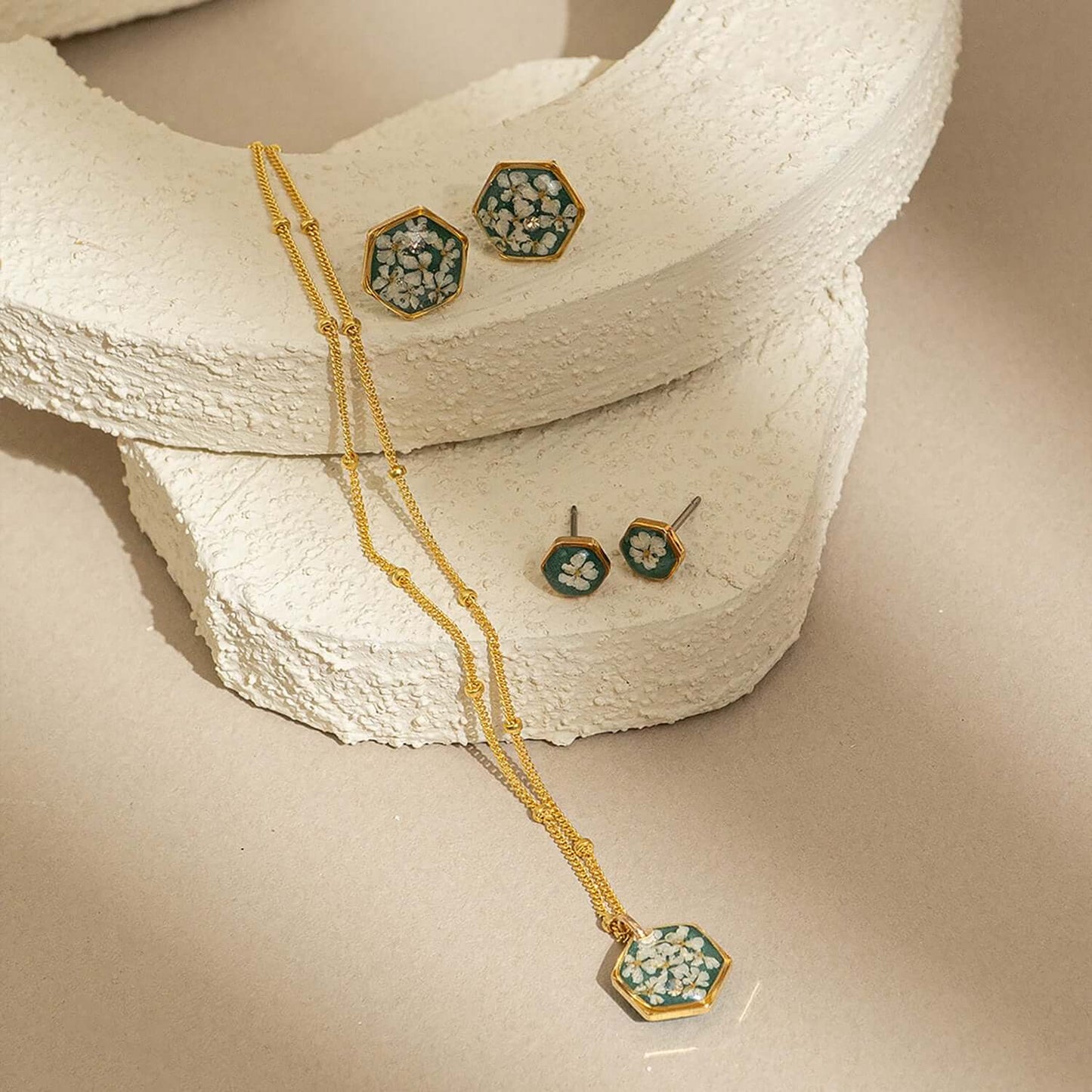 Small hexagon flower earrings